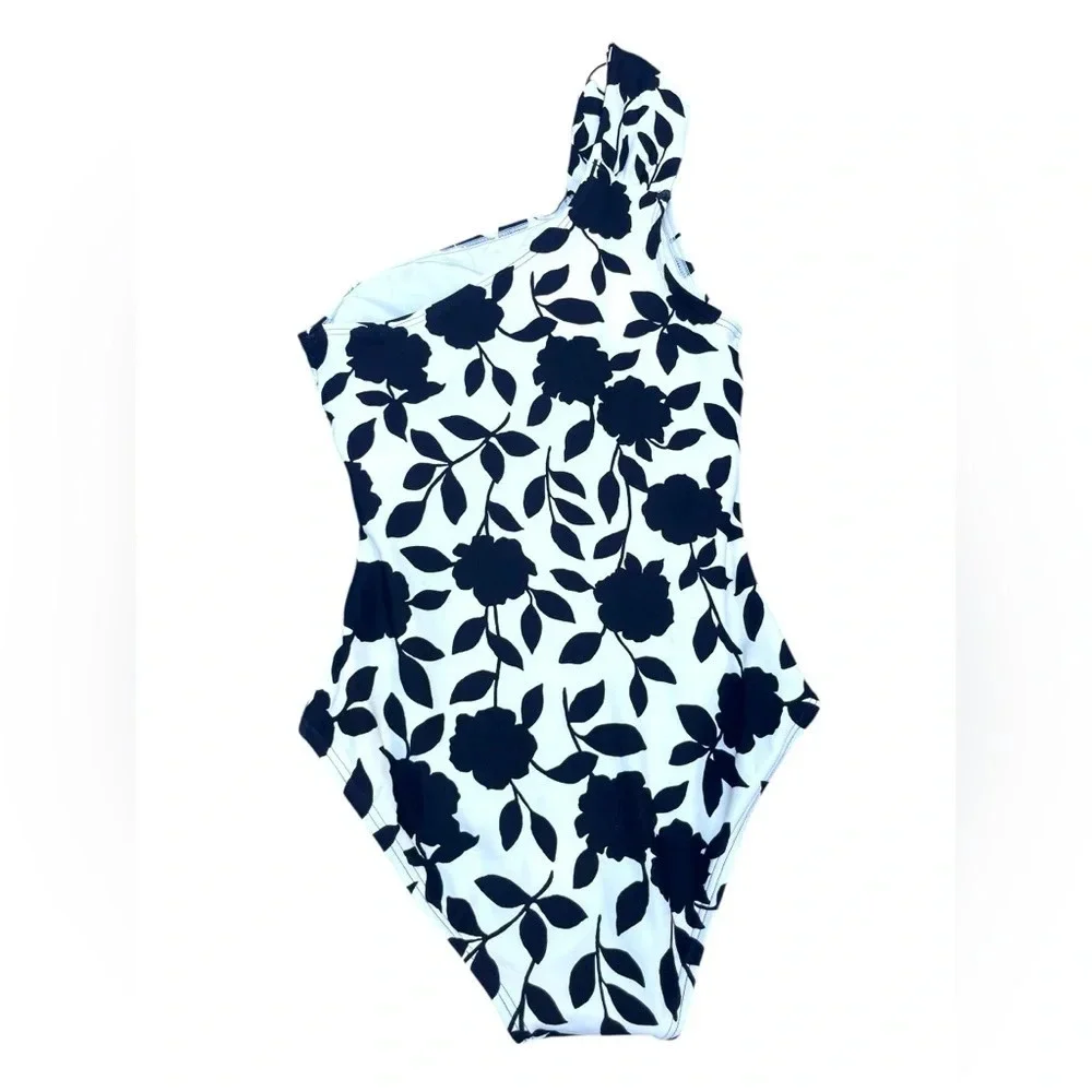 Kate Spade New York One Piece One Shoulder Swimsuit Women Black Geranium Grove